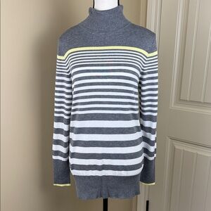 Reitmans Sweater Horizontal Striped Grey Yellow White Turtleneck Women's Size L